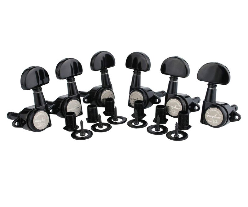 Guyker 6Pcs Guitar Locking Tuners (3L + 3R Handed) â€“ 1:21 Lock String Tuning Key Pegs Machine Heads with Half-Circle Handle Replacement for LP SG Style Electric, Folk or Acoustic Guitars â€“ Black - Image 1